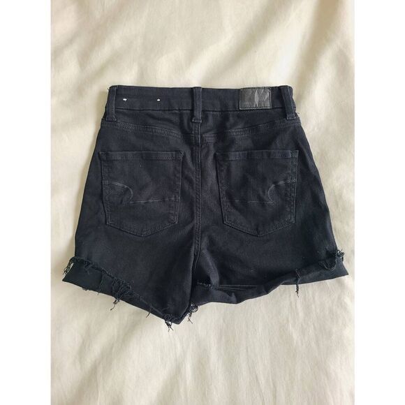 American Eagle Curvy High Rise Shortie Cuffed Shorts Womens Size 0 Black Stretch - Picture 5 of 5